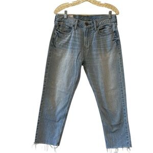 Hollister Light Wash Crop Raw Hem Straight Jeans For Men
